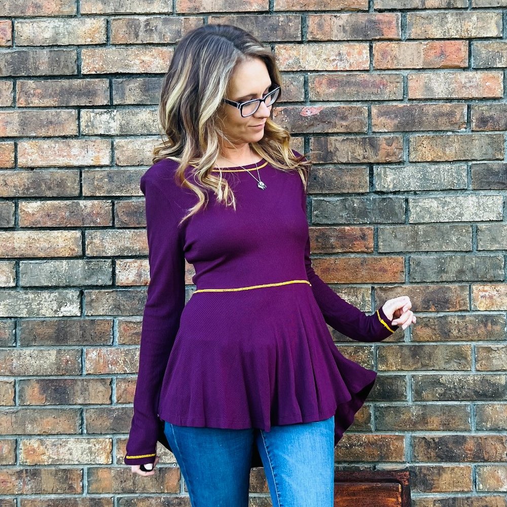 Burgundy Waffle Peplum